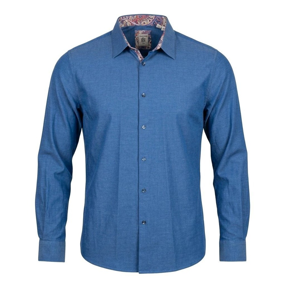 Bachrach 1877 Blue Long Sleeve Shirt Men's XL Paisley‎ Collar Luxury Cotton
